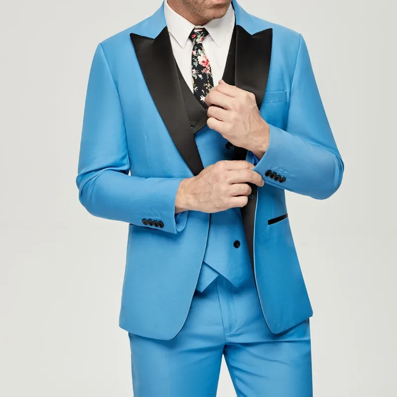 Men'S Grooming Studio - Blue Men Suits 3 Pieces Men