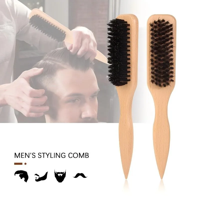 Men'S Grooming Tool - Men Wooden Boar Bristle Hair Brush,