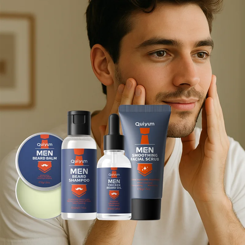 Exfoliating Scrub Mens - QUIYUM 4Pcs Men Beard & Facial