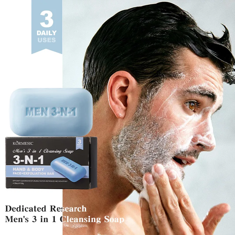 Exfoliating Scrub Mens - Men's 3-in-1 Cleansing Bar Soap for