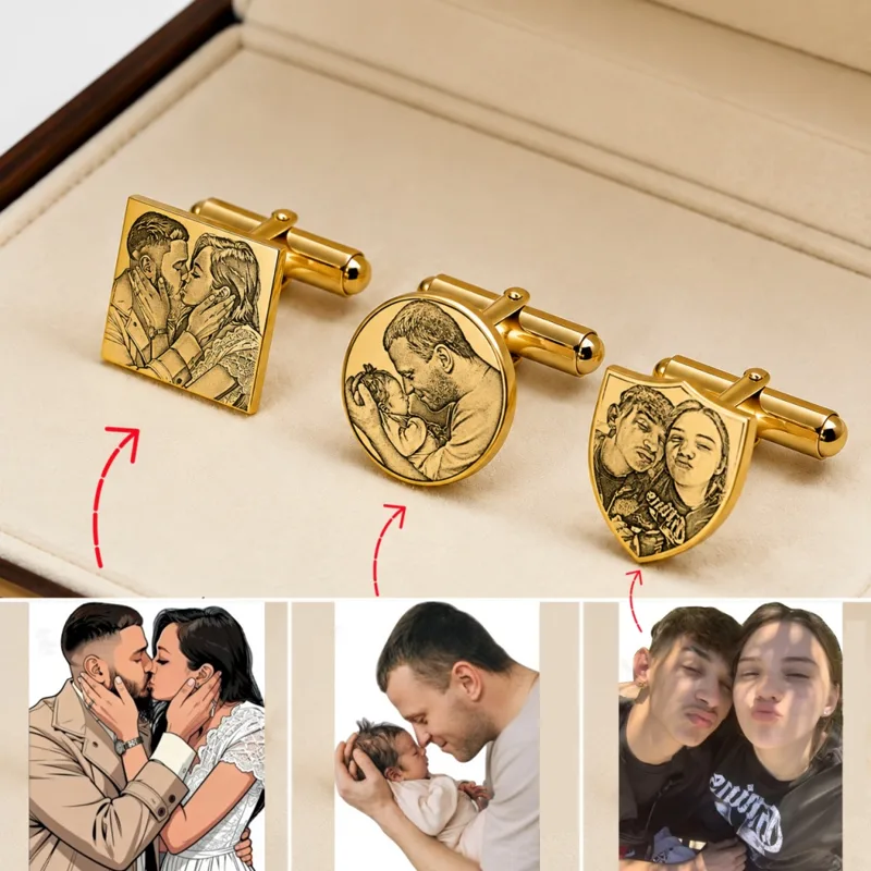 Men'S Grooming Pictures - Engraved Customized Photo Picture Cufflinks Men